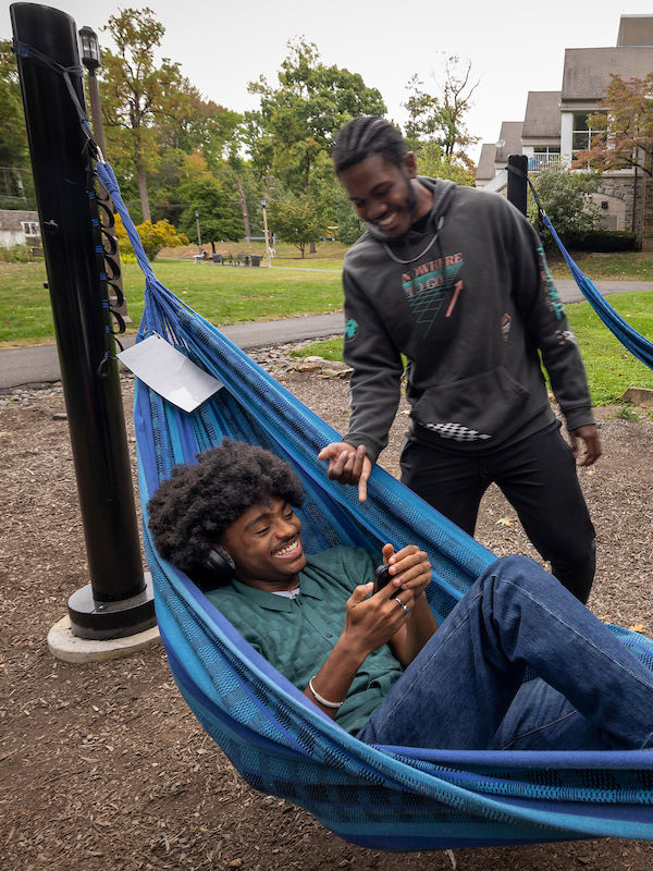 Two students laughing at Hammock Grove