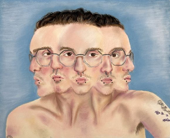 surreal multi-faced portrait drawing