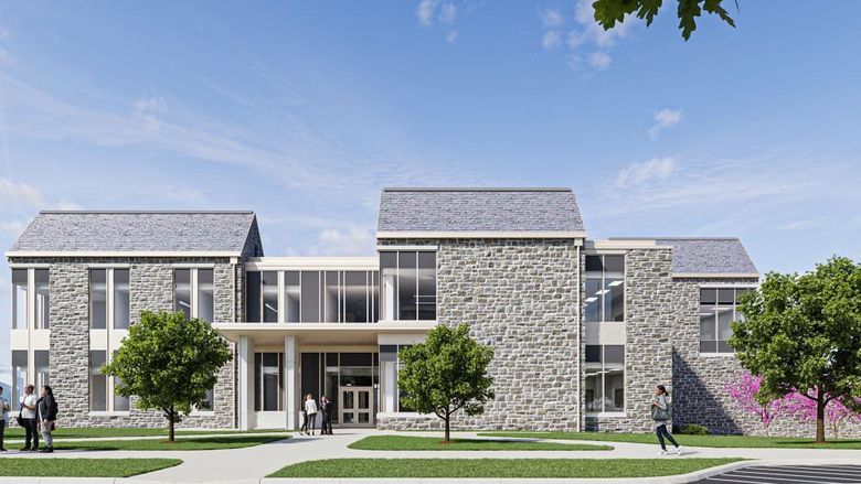 Street view rendering of new academic building at Penn State Abington