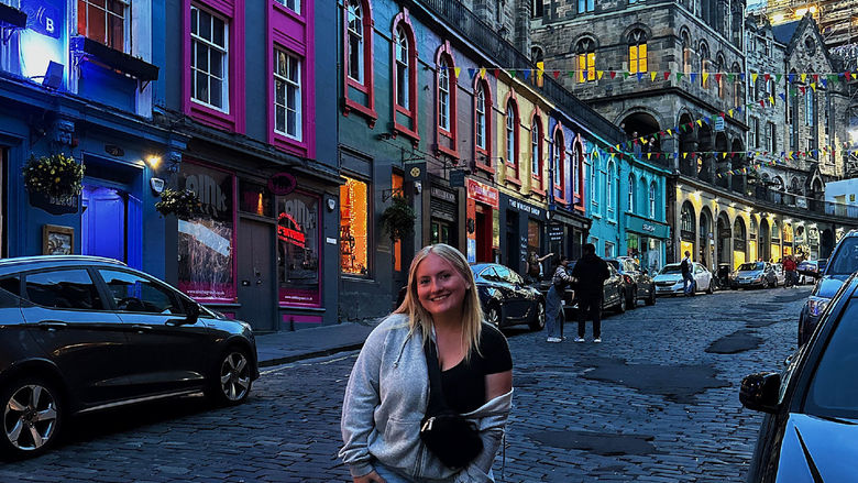 Student on a main street in Scotland