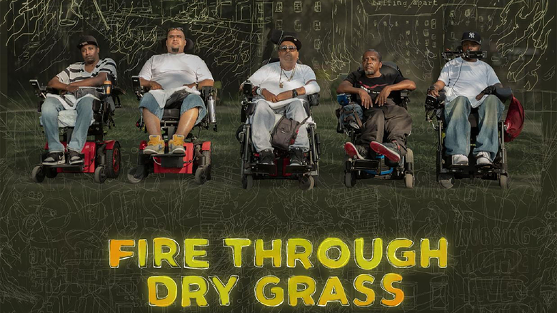 Fire Through Dry Grass promotional poster showing four men in assisted chairs