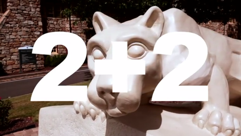 penn state lion with 2+2 text