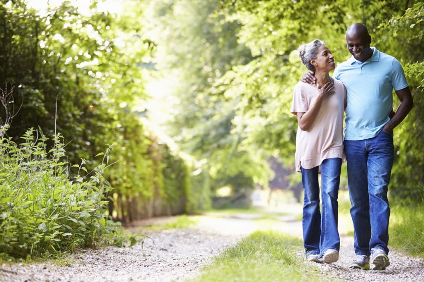 couple walking down lane