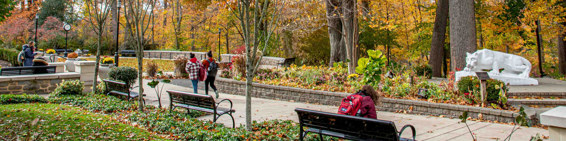 Sutherland Plaza during fall and students walking